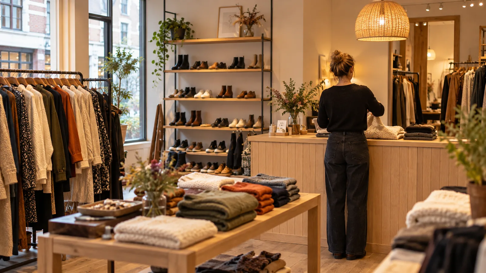 Intérieur d’une boutique de vêtements et chaussures : assurance magasin de mode